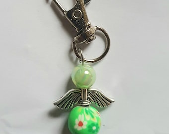 Pendentif breloque arbre de poche ange ange gardien vert avec fleurs - fait main