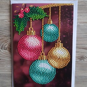 Kaart wenskaart diamantschilderij Kerstballen op een tak inclusief envelop - handgemaakt