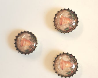Magnete Kühlschrankmagnete 3 Stück aus Kronkorken/ Bierdeckel mit Glas-Cabochon Glocken - Upcycling, Recycling - Handarbeit