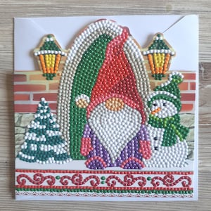 Karte Aufstellkarte Diamond Painting Wichtel vor Tür  inkl. Umschlag - Handarbeit