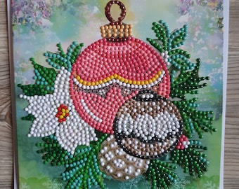 Karte Grußkarte Glückwunschkarte Diamond Painting Weihnachtskugeln inkl. Umschlag - Handarbeit