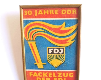 Abzeichen Button Anstecknadel "30 Jahre DDR Fackelzug der FDJ" eckig - Vintage - Sammlerstück - Rarität - Original
