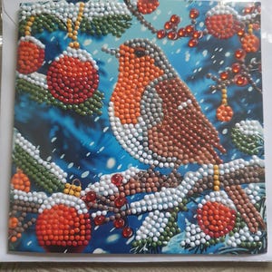 Karte Grußkarte Diamond Painting Vogel im Winter inkl. Umschlag - Handarbeit