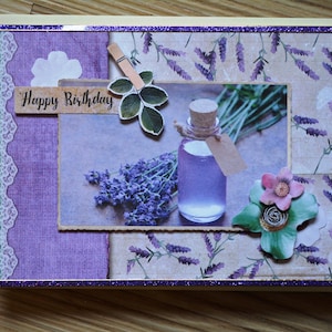 Cartão 3D cartão de aniversário lavanda incluindo envelope feito à mão