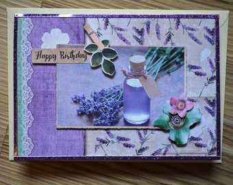3D Karte Grußkarte Lavendel Geburtstag inkl. Umschlag Handarbeit