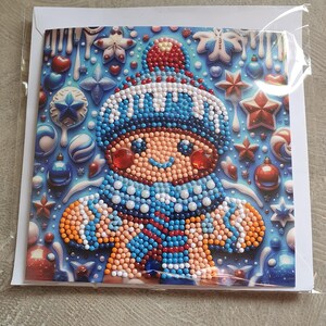 Karte Grußkarte Diamond Painting Lebkuchenmann im Schnee inkl. Umschlag - Handarbeit