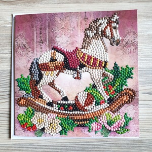 Karte Grußkarte Diamond Painting Schaukelpferd inkl. Umschlag - Handarbeit