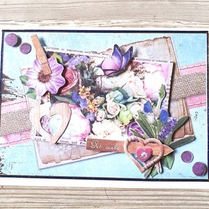 3D Karte Get well mit Blumen inkl. Umschlag - Handarbeit
