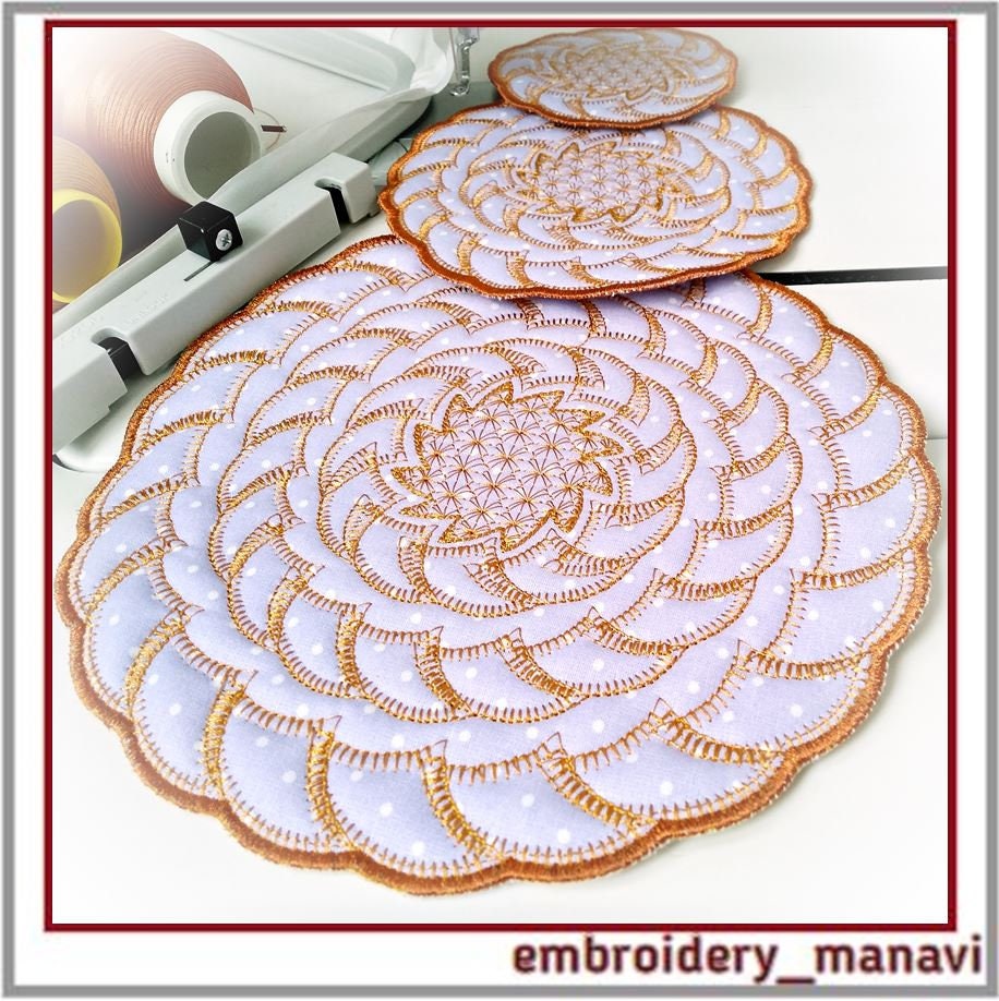 Napkin hot plate holder or mug. Digital machine embroidery Etsy