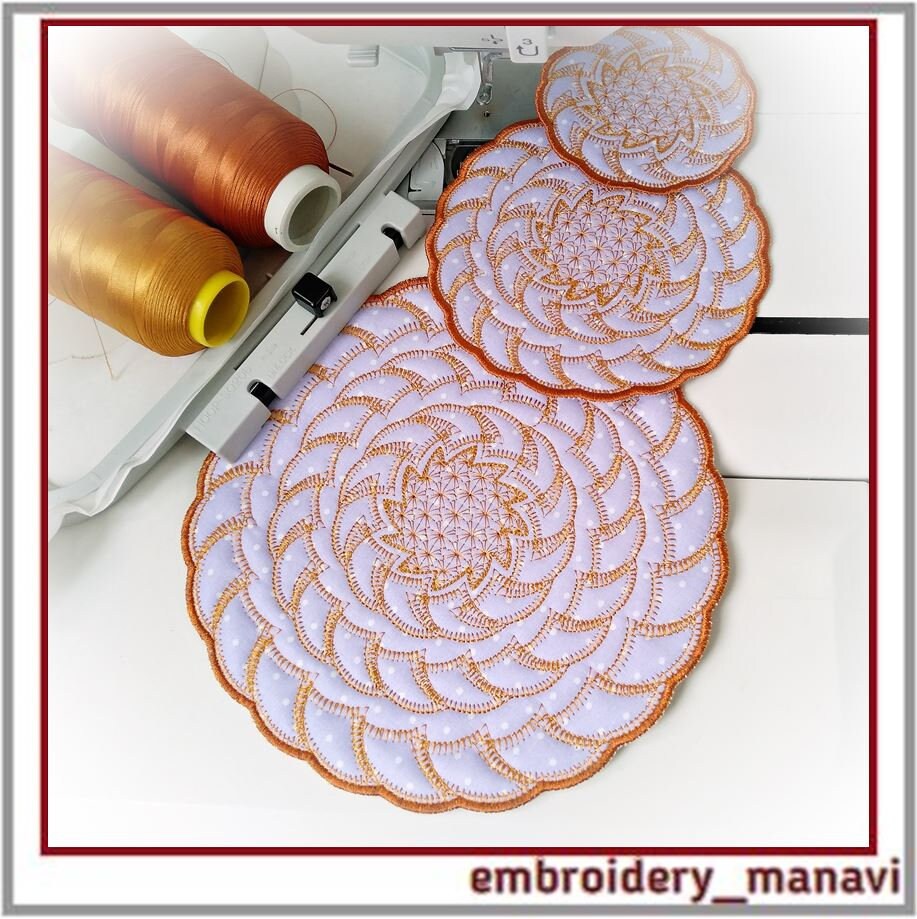 Napkin hot plate holder or mug. Digital machine embroidery Etsy