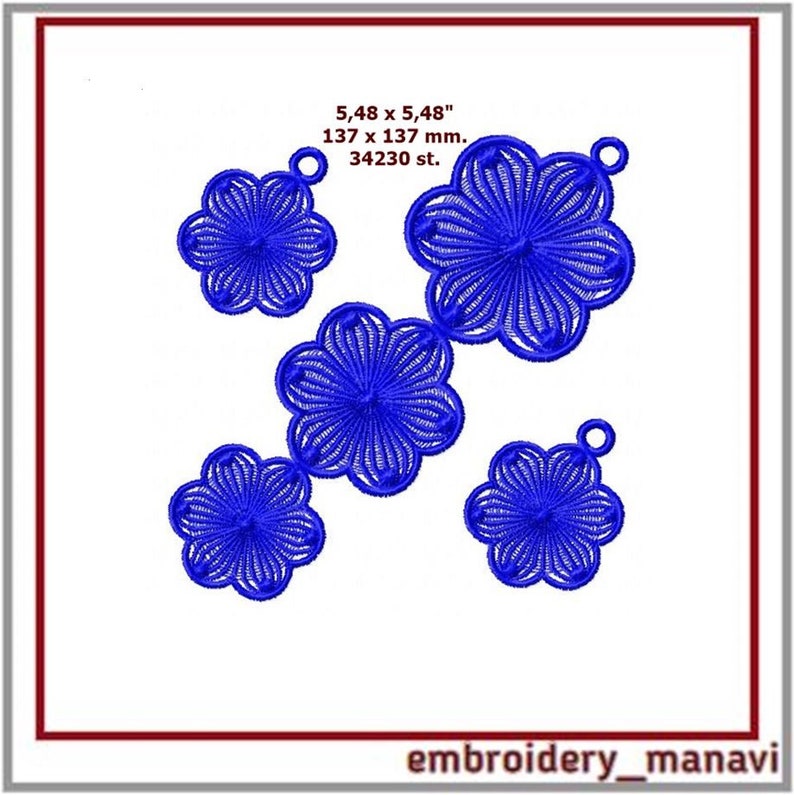 FSL Digital machine design kit for embroidery on hoops 4x4 . Earrings necklace or choker Flowers Jewelry 3 Freestanding Lace