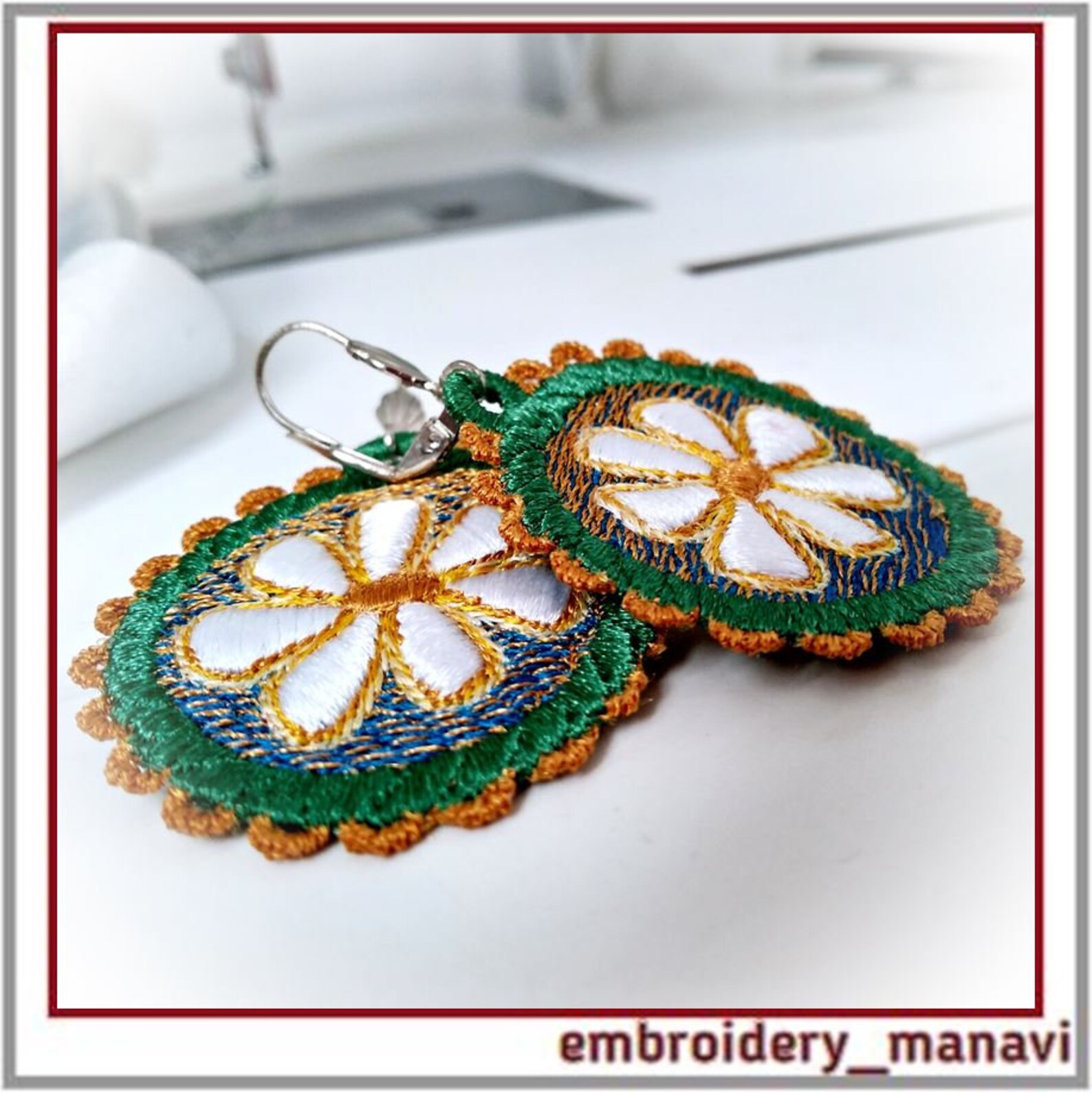 Fsl freestanding lace earrings round with chamomile  etsy