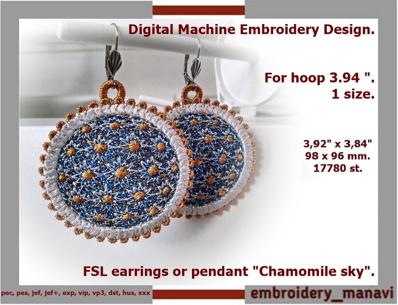 Embroidered fsl freestanding lace earrings or pendant  etsy