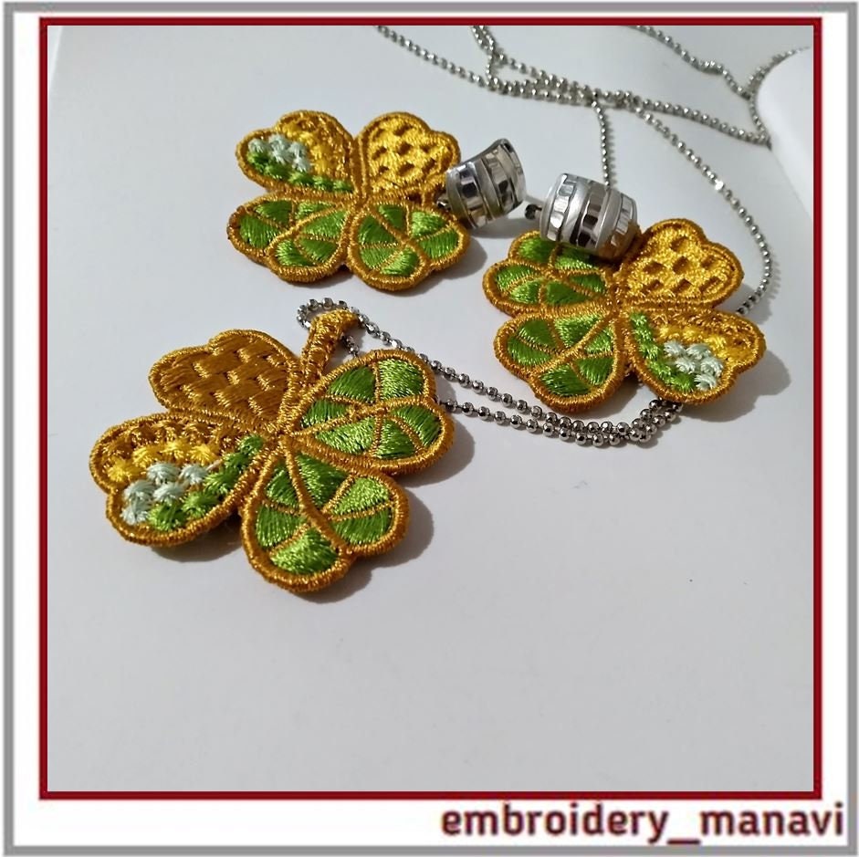 55+ Fsl Clover Leaf Earrings Brooch Pendant Embroidery