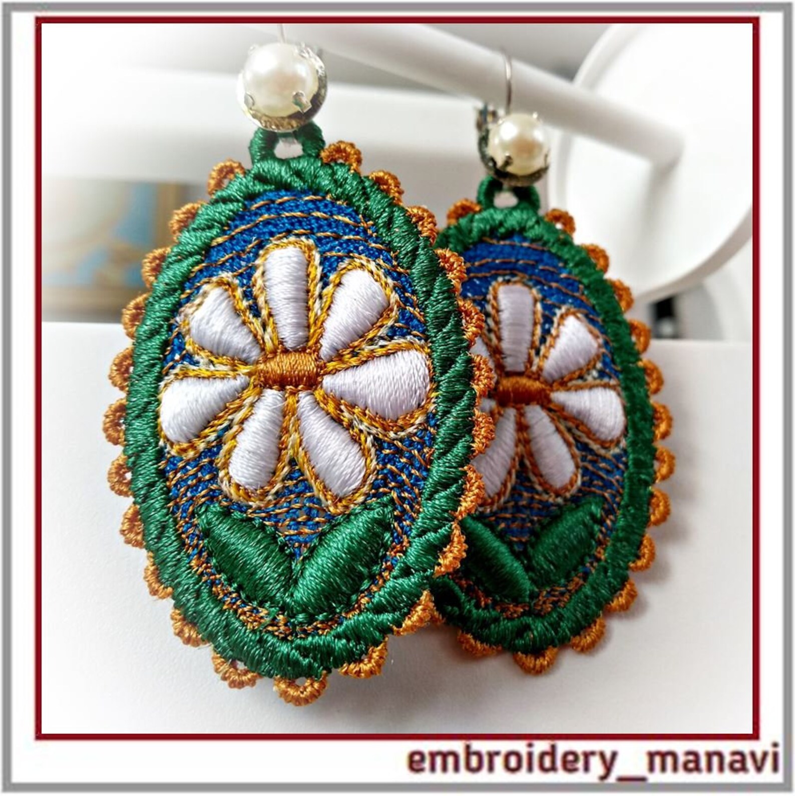 Embroidered Oval Earrings FSL freestanding Lace With Etsy
