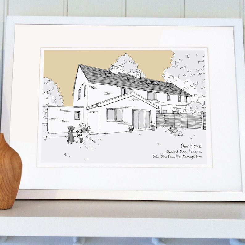 Custom Home Illustration, New Home Drawing, Personalized Housewarming ...