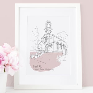 Wedding venue sketch, Wedding Venue artwork, Wedding gift, Newlyweds gift