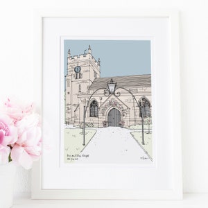 Watercolour Style Wedding Venue Sketch, Bespoke Anniversary gift, Personalised Wedding Gift, Christmas Gift, Church sketch