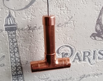 Copper light pull with cord, t-piece, switch, retro, vintage, industrial, modern, steampunk, country, cottage, rose gold, house warming