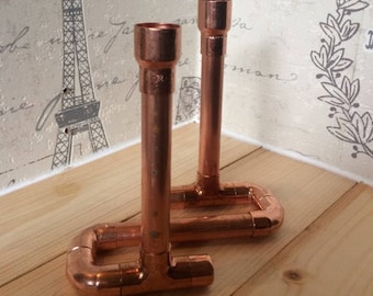 Double copper pipe candlestick, steampunk, rosegold, kitchen, industrial, loft, retro, chic, urban living