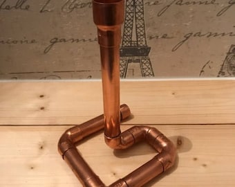 Single candle copper pipe candlestick, steampunk, rosegold, kitchen, industrial, loft, retro, chic, urban living