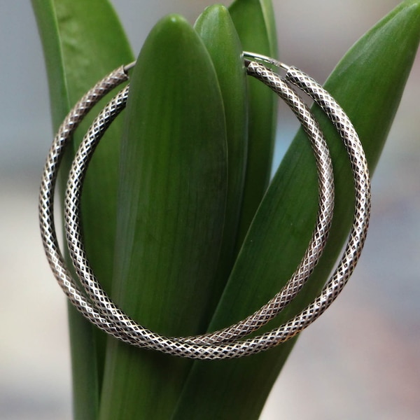 Unisex Bali Hoop Earrings, Snake style, Size 1.50 Inch (38 mm) Silver 800,  dispatch from Switzerland by priority mail