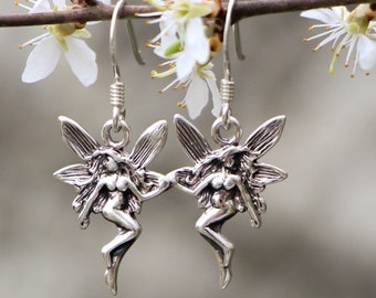 Art Nouveau Fairy Nymph Dangle Earrings, Sterling Silver, 20  x 14 mm, 2.5 grams, Nickel-Safe