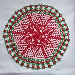 Red green doily-christmas doily-crochet doily-christmas decor-gift for christmas-red tablecloth