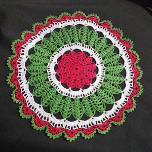 Medium green red white doily-11.8 inches-christmas doily-crochet doily-christmas decor-gift for christmas-green tablecloth