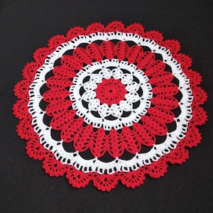 crochet white red doily-10.6 inches-christmas doily-crochet doily-christmas decor-gift for christmas-red tablecloth
