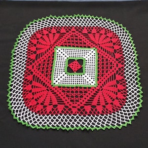 Red green doily-christmas doily-crochet doily-christmas decor-gift for christmas-red tablecloth