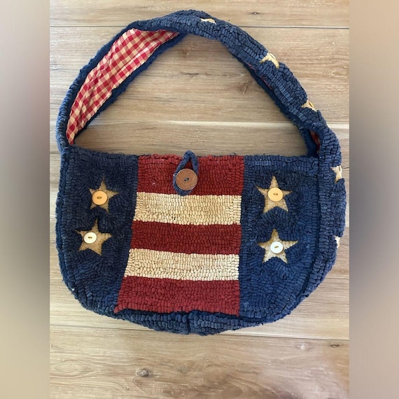 Vintage Americana Latch Hook Purse Handcrafted