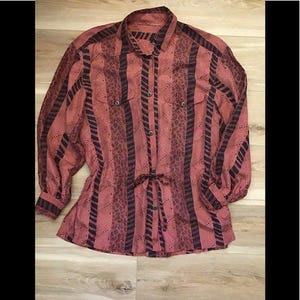Vintage Diane Gilman Animal Print Silk Tunic Blouse L