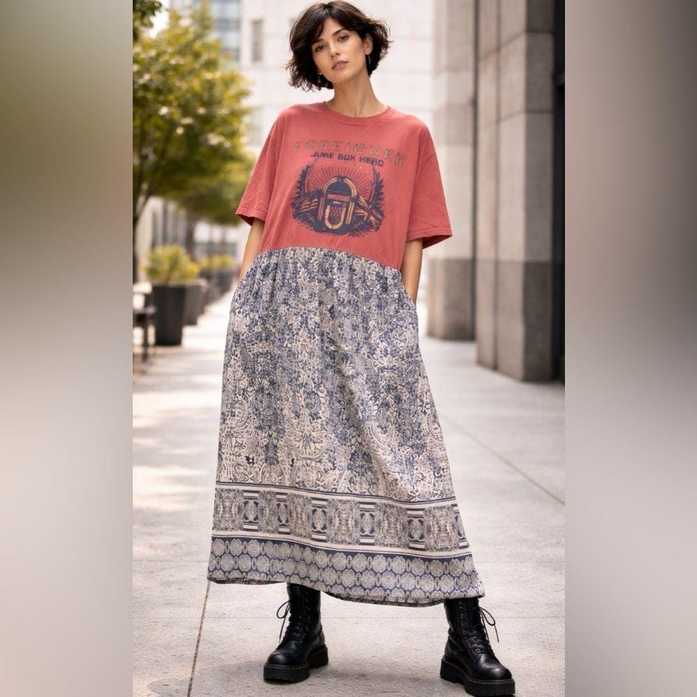 chinese dress ladies T-Shirt Maxi Dress w/ Pockets- Bright (2 Colors)- CURVY Available