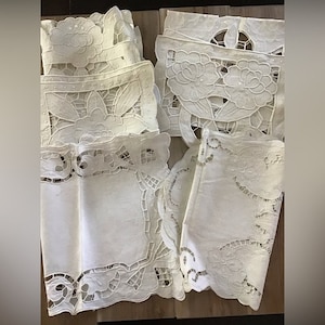 Vintage Battenberg Linen Lace Set, Furniture Covers,Table Runner (7)