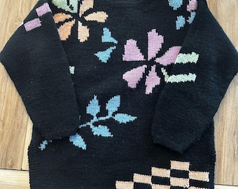 Suéter vintage de lã floral Liz Claiborne M