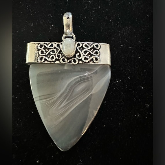 Handcrafted Boho Lace Agate Sterling Silver Pendan