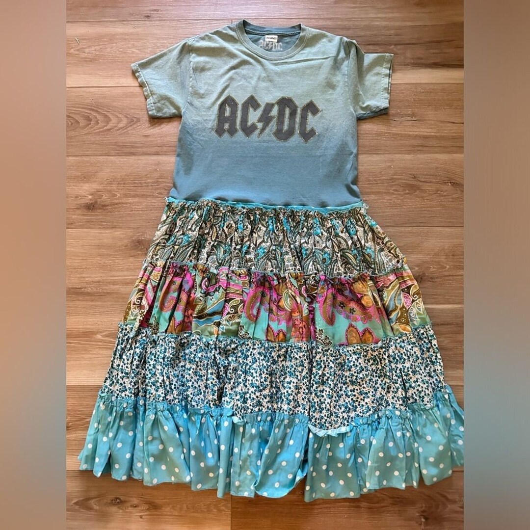 Custom AC/DC Band Tee Midi Dress XS/S (upcycled) - Etsy