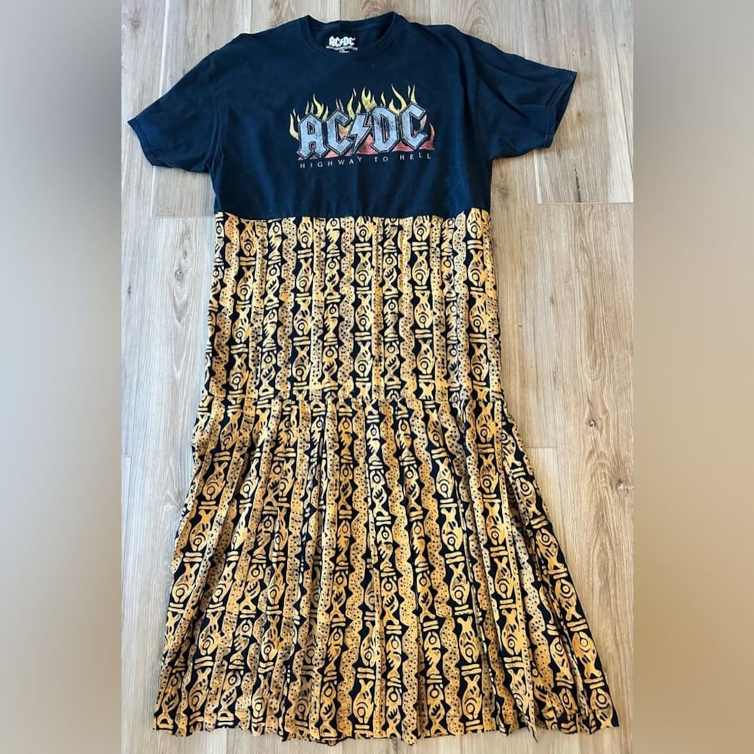 Custom AC/DC Band Tee Dress L/XL upcycled - Etsy