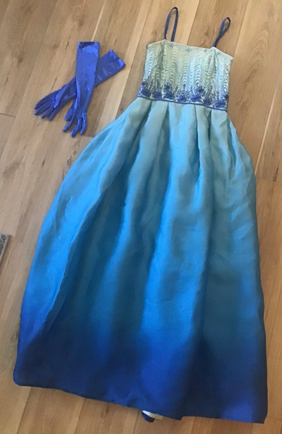 Vintage Formal Ombré Maxi Dress W/ matching Gloves