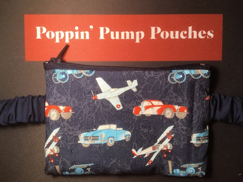 Blue planes and automobiles insulin pump pouch