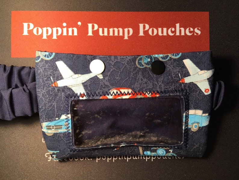 Blue planes and automobiles insulin pump pouch