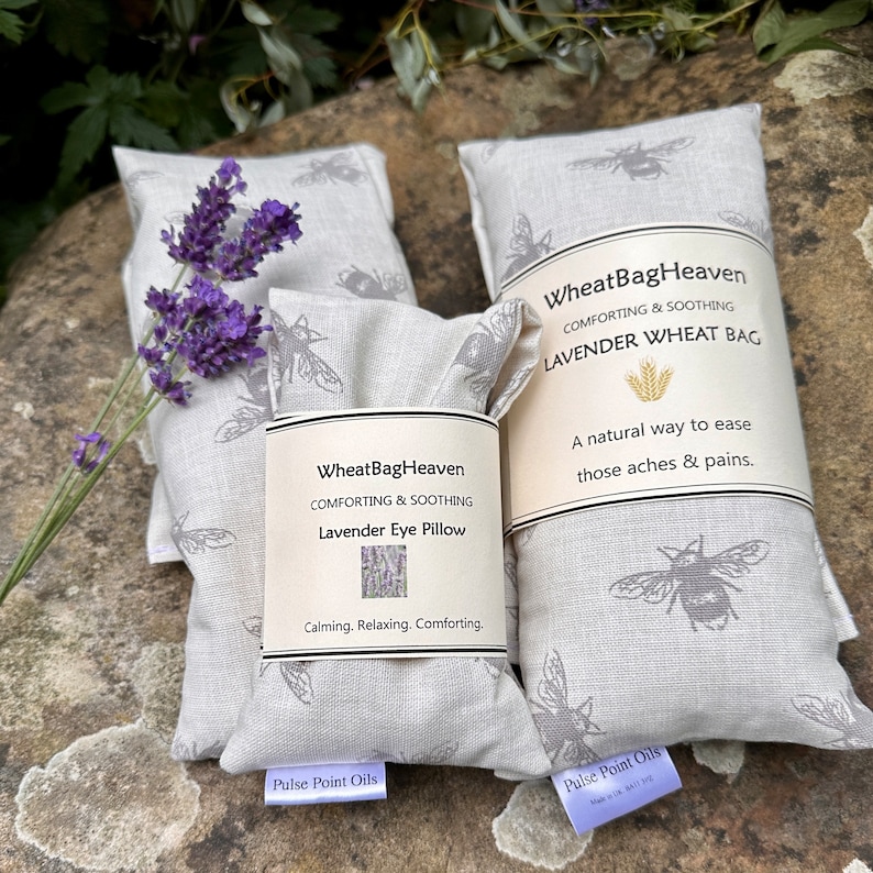 Beautiful Microwave lavender scented, wheat bag gift, in a lovely bumble bee print, perfect gardeners holistic heat pad. image 1