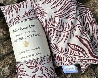 Microwave reusable heat bag with English lavender, multi use wheat bag hot wrap. Sustainable gardener’s holistic heat pad care gift Red Fern