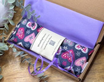Eye pillow extra long. Sleep mask with aromatic English lavender. Reduce stress relieve headaches. Letterbox care pack Pink hearts for her