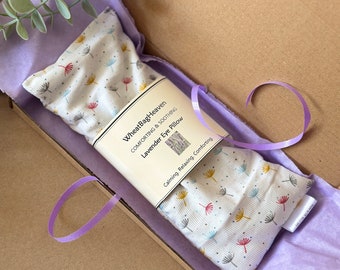 Eye pillow with lavender. Headache soother eye mask, natural organic flax seed black out sleep mask. Dandelion seed print eye care pillow