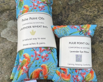 Love birds lavender scented wheat bags and eye pillows. Relaxation neck wrap. Get well comforter.