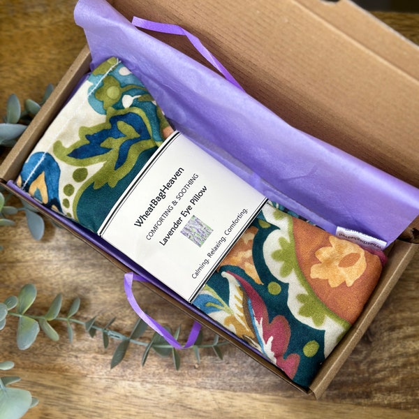 Cotton eye pillow, sleep mask with lavender and Organic flaxseed. Eye acupressure letterbox gift for her. Small heat pad