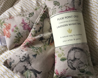 Lavender wheat bag, gardener’s essential gift. Warming heat pad to ease painful joints soothing aches and pains. Urban fox floral print.