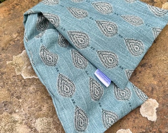 Washable replacement wheat bag cover. Cotton teal blue removable spare case for wheat heat bags. Cover for cold compress